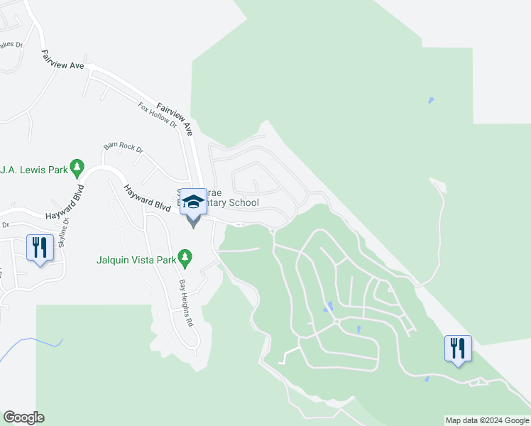 map of restaurants, bars, coffee shops, grocery stores, and more near 35 Arundel Drive in Hayward