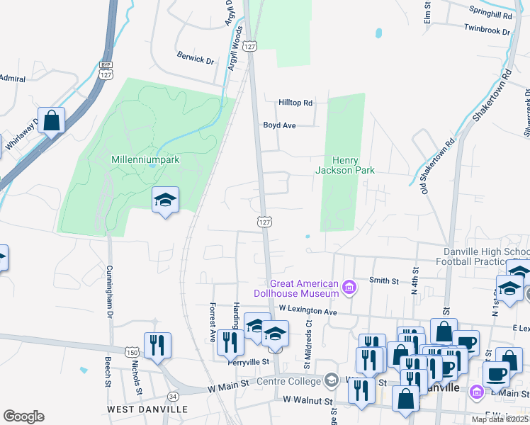 map of restaurants, bars, coffee shops, grocery stores, and more near in Danville
