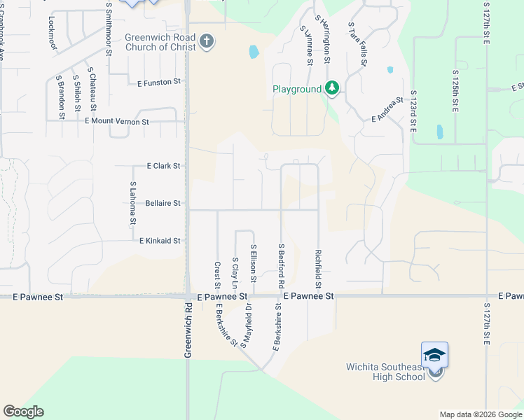 map of restaurants, bars, coffee shops, grocery stores, and more near 11600 East Bellaire Avenue in Wichita