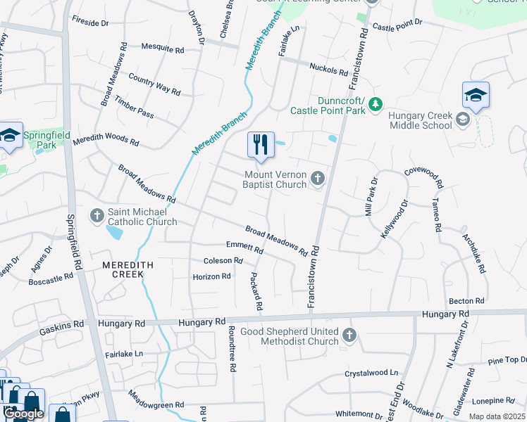 map of restaurants, bars, coffee shops, grocery stores, and more near 9200 Packard Court in Glen Allen