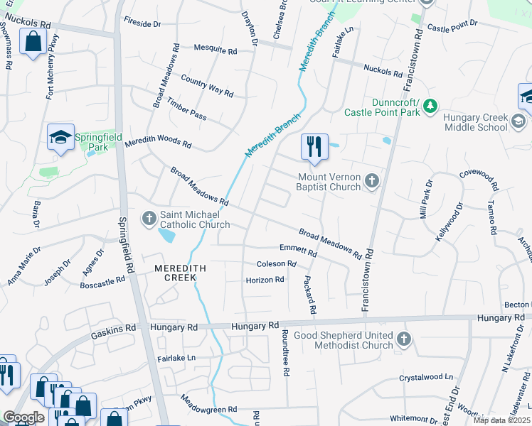 map of restaurants, bars, coffee shops, grocery stores, and more near 9324 Broad Meadows Road in Glen Allen