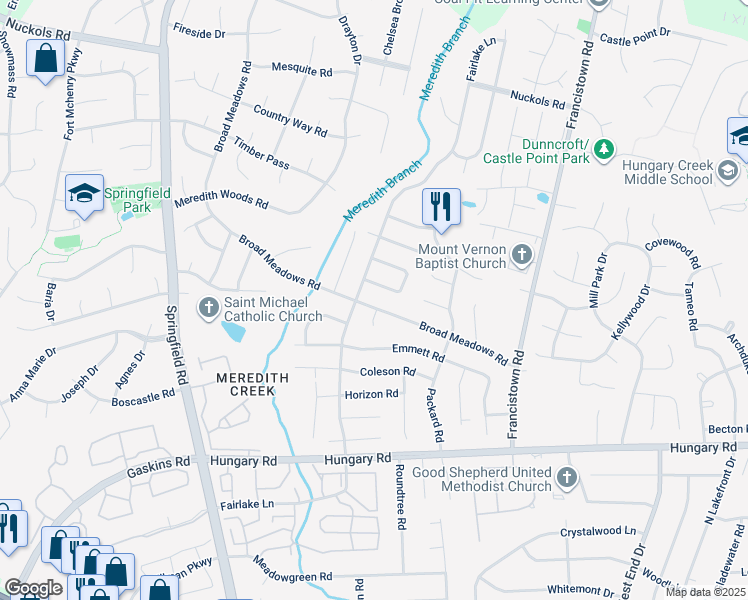 map of restaurants, bars, coffee shops, grocery stores, and more near 9324 Broad Meadows Road in Glen Allen