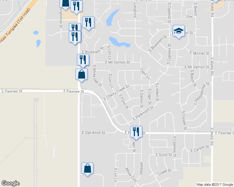 map of restaurants, bars, coffee shops, grocery stores, and more near 2101 South Flynn Street in Wichita