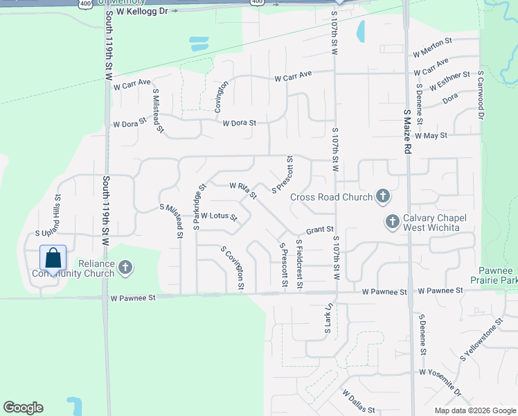 map of restaurants, bars, coffee shops, grocery stores, and more near 11211 West Rita Street in Wichita