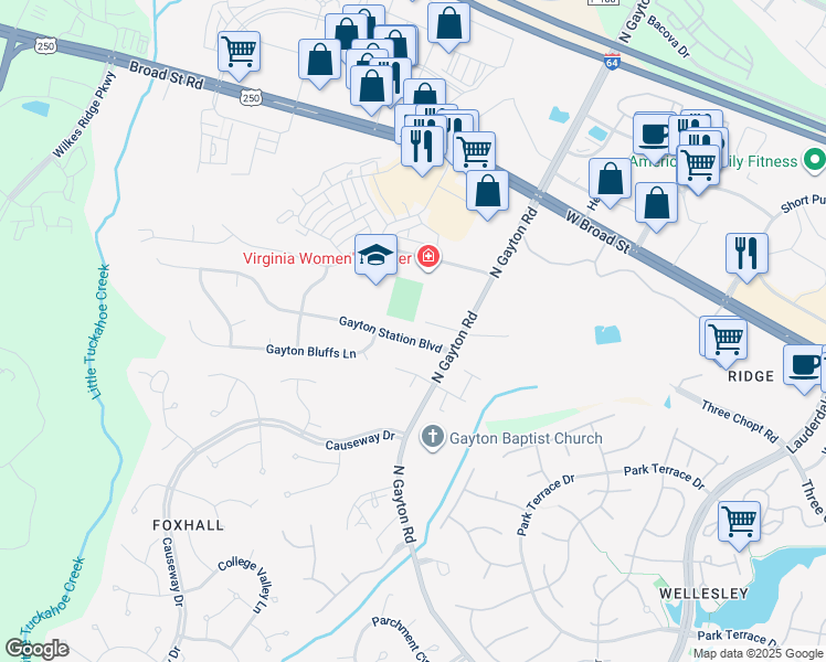 map of restaurants, bars, coffee shops, grocery stores, and more near 12220 Gayton Station Boulevard in Richmond