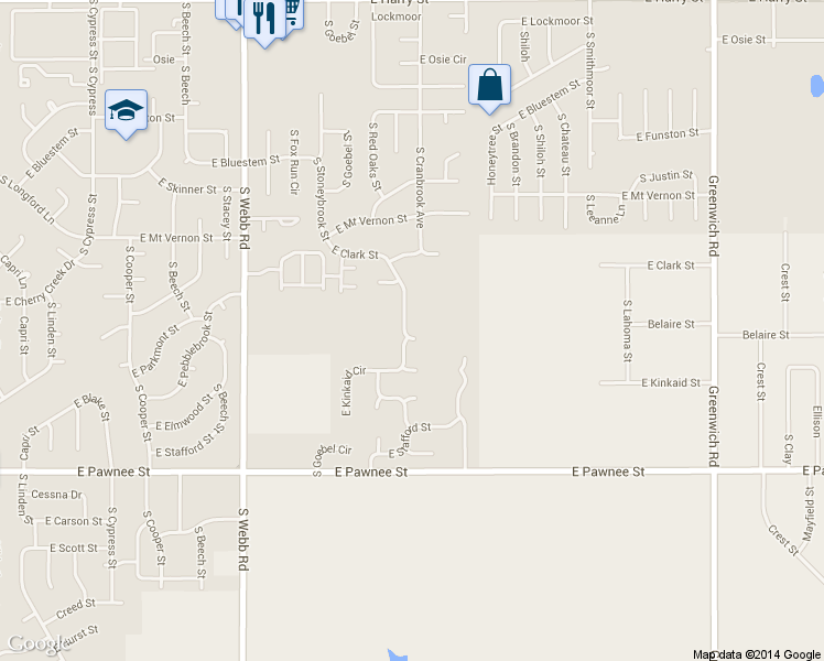 map of restaurants, bars, coffee shops, grocery stores, and more near 2118 South Stoneybrook Court in Wichita