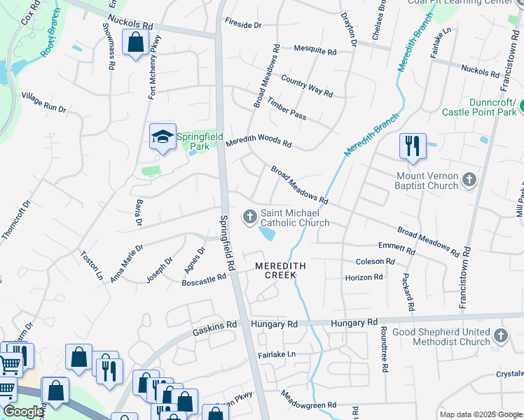 map of restaurants, bars, coffee shops, grocery stores, and more near 9605 Craigs Mill Drive in Glen Allen