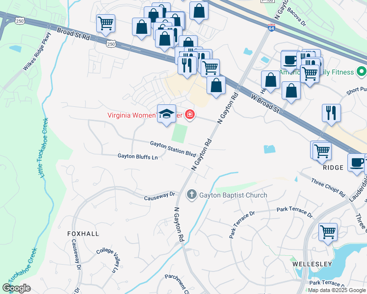 map of restaurants, bars, coffee shops, grocery stores, and more near 12220 Gayton Station Boulevard in Richmond