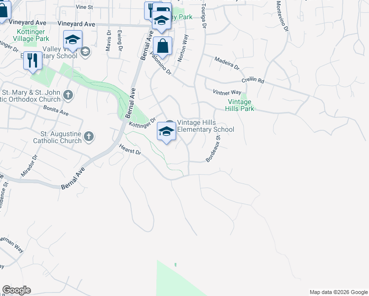 map of restaurants, bars, coffee shops, grocery stores, and more near 1249 Concord Street in Pleasanton
