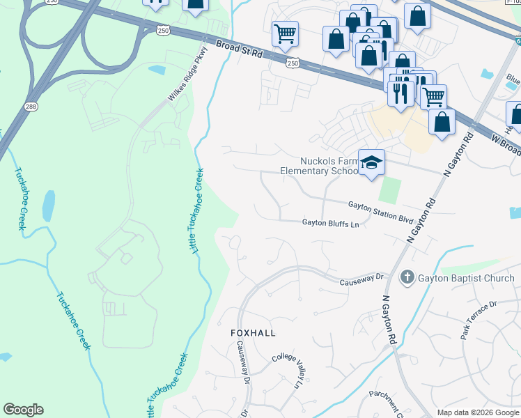 map of restaurants, bars, coffee shops, grocery stores, and more near 12520 Gayton Bluffs Lane in Richmond