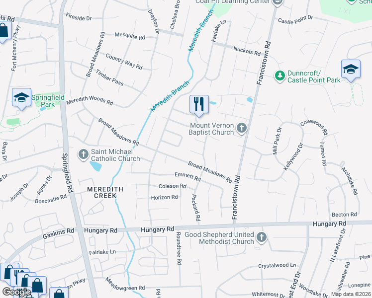 map of restaurants, bars, coffee shops, grocery stores, and more near 9210 Packard Court in Glen Allen
