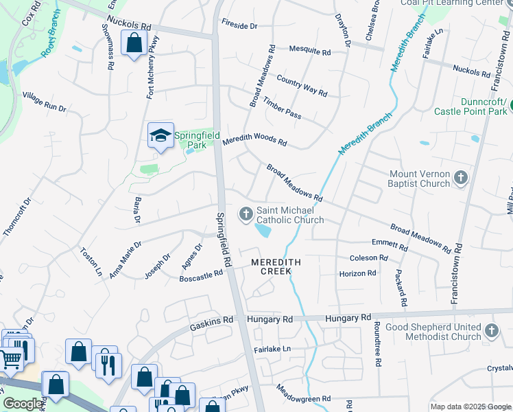 map of restaurants, bars, coffee shops, grocery stores, and more near 9605 Craigs Mill Drive in Glen Allen