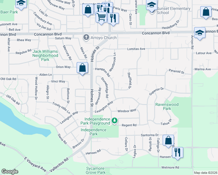 map of restaurants, bars, coffee shops, grocery stores, and more near 2282 Stonebridge Road in Livermore