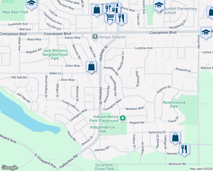 map of restaurants, bars, coffee shops, grocery stores, and more near 2287 Norwood Road in Livermore