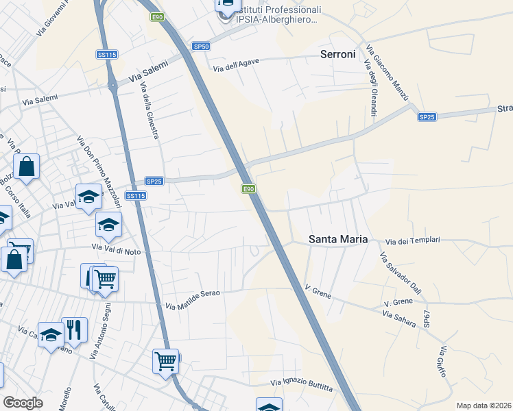 map of restaurants, bars, coffee shops, grocery stores, and more near 55 Via Santa Maria Paradiso in Mazara del Vallo