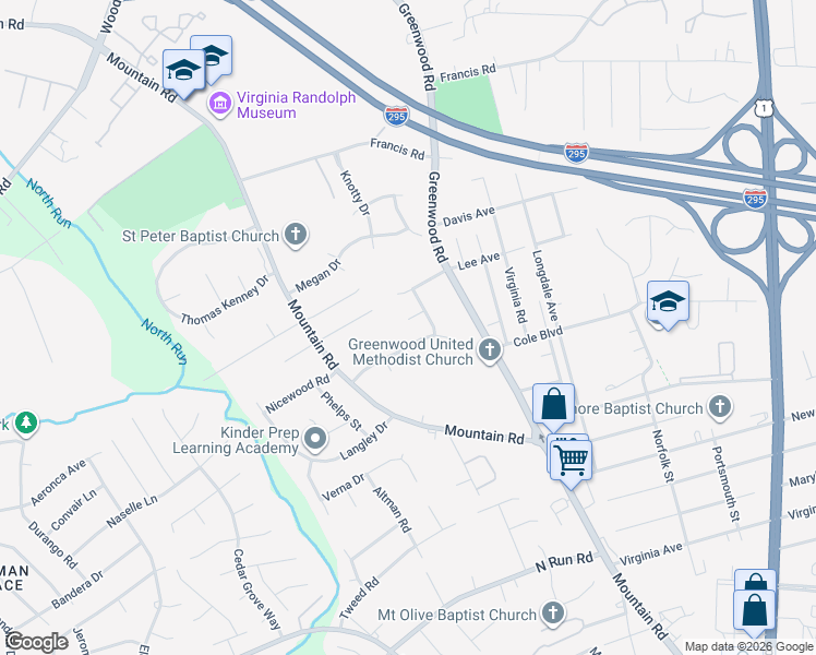 map of restaurants, bars, coffee shops, grocery stores, and more near 6005 Brilland Meadows Terrace in Glen Allen
