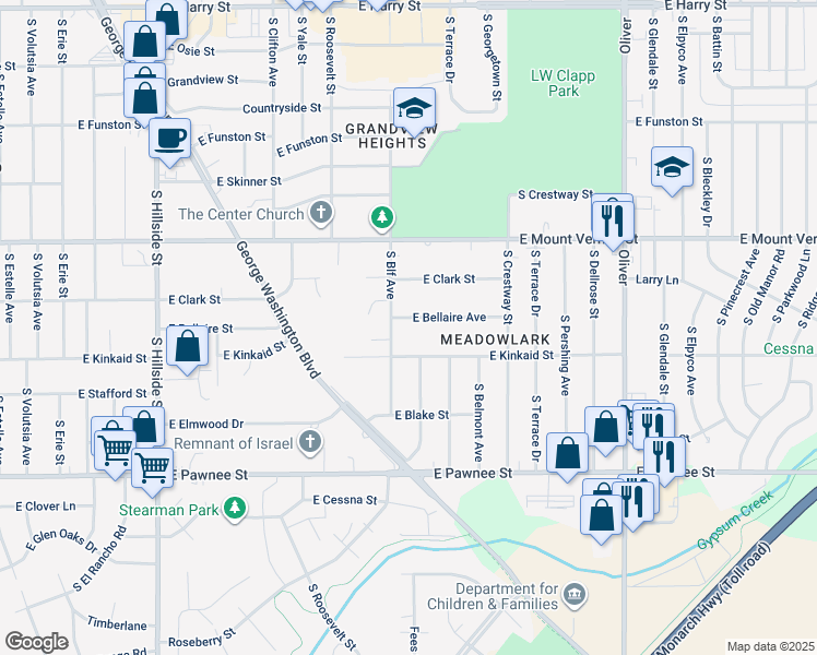 map of restaurants, bars, coffee shops, grocery stores, and more near 4101 E Bellaire St in Wichita
