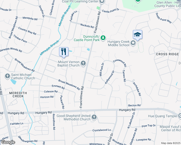 map of restaurants, bars, coffee shops, grocery stores, and more near 4704 Candlelight Place in Glen Allen