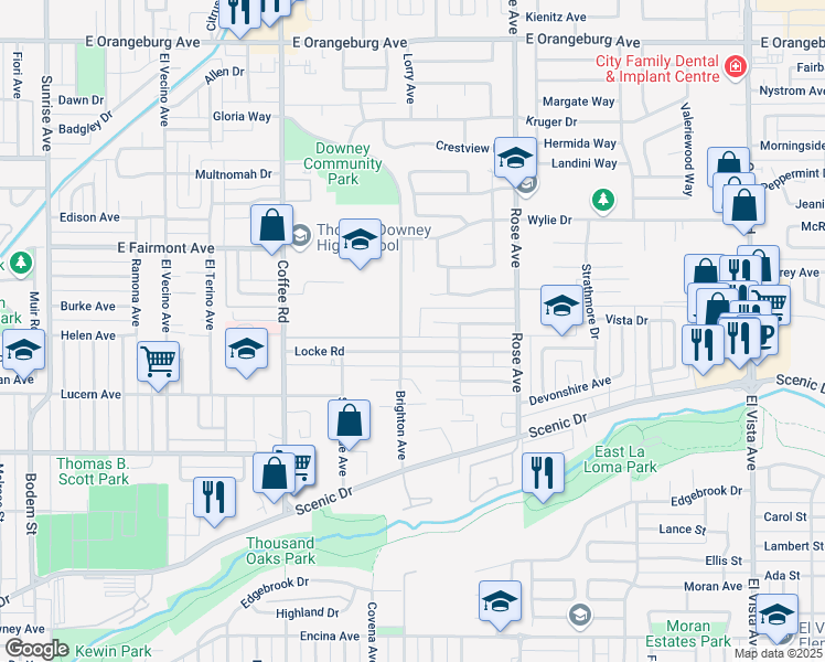 map of restaurants, bars, coffee shops, grocery stores, and more near 720 Brighton Avenue in Modesto