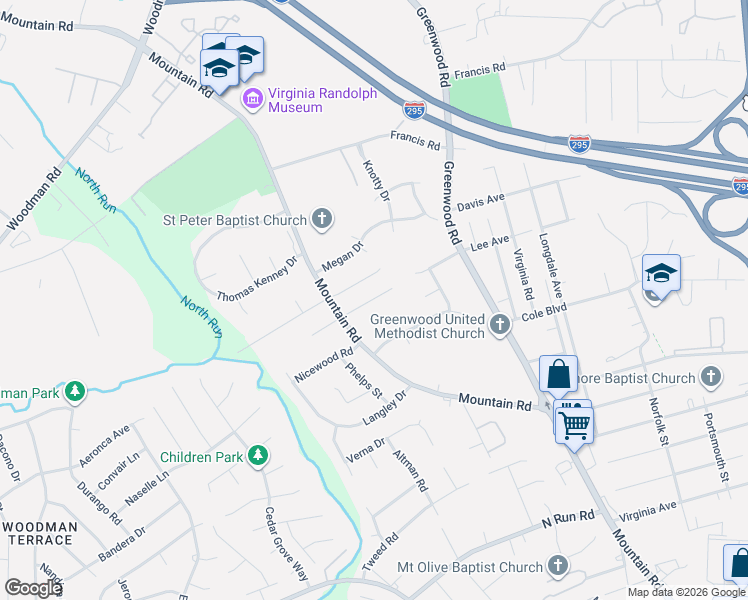map of restaurants, bars, coffee shops, grocery stores, and more near 2125 Turner Mountain Place in Glen Allen