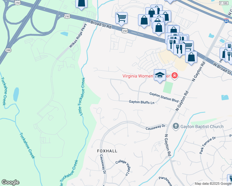 map of restaurants, bars, coffee shops, grocery stores, and more near 3413 Gayton Meadows Terrace in Henrico