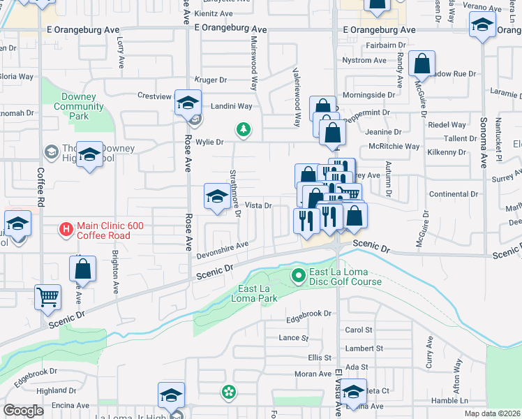 map of restaurants, bars, coffee shops, grocery stores, and more near 713 Brook Vale Drive in Modesto