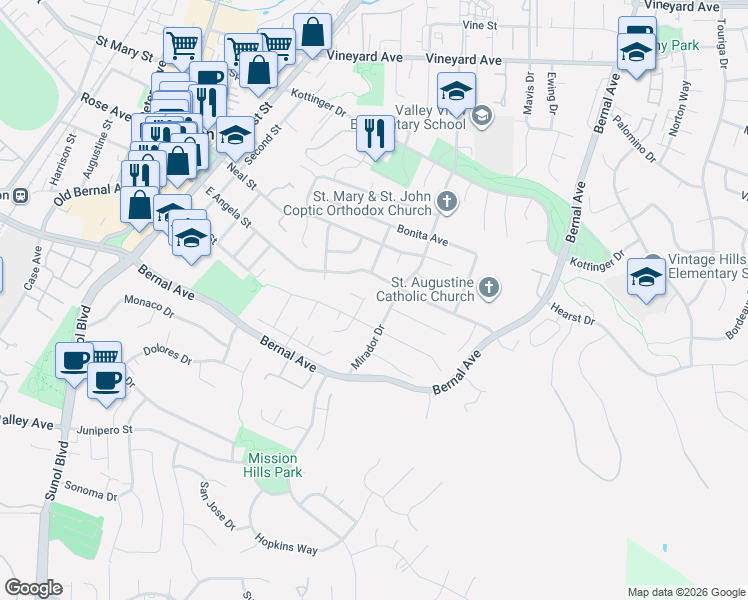 map of restaurants, bars, coffee shops, grocery stores, and more near 4890 Cobbler Court in Pleasanton