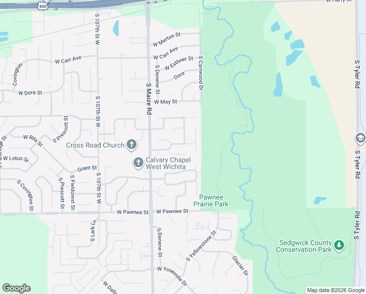 map of restaurants, bars, coffee shops, grocery stores, and more near 10202 West Lotus Circle in Wichita