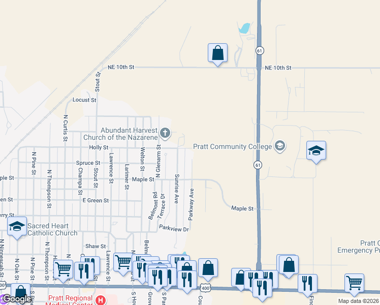 map of restaurants, bars, coffee shops, grocery stores, and more near 1301 Holly St in Pratt