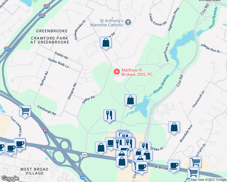 map of restaurants, bars, coffee shops, grocery stores, and more near 4359 Sadler Road in Glen Allen