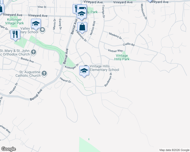 map of restaurants, bars, coffee shops, grocery stores, and more near 1249 Concord Street in Pleasanton