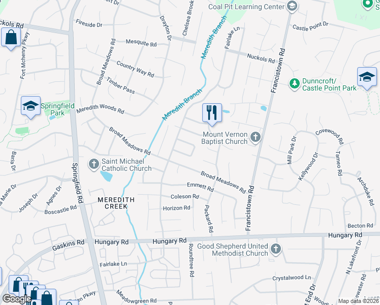 map of restaurants, bars, coffee shops, grocery stores, and more near 9210 Packard Court in Glen Allen