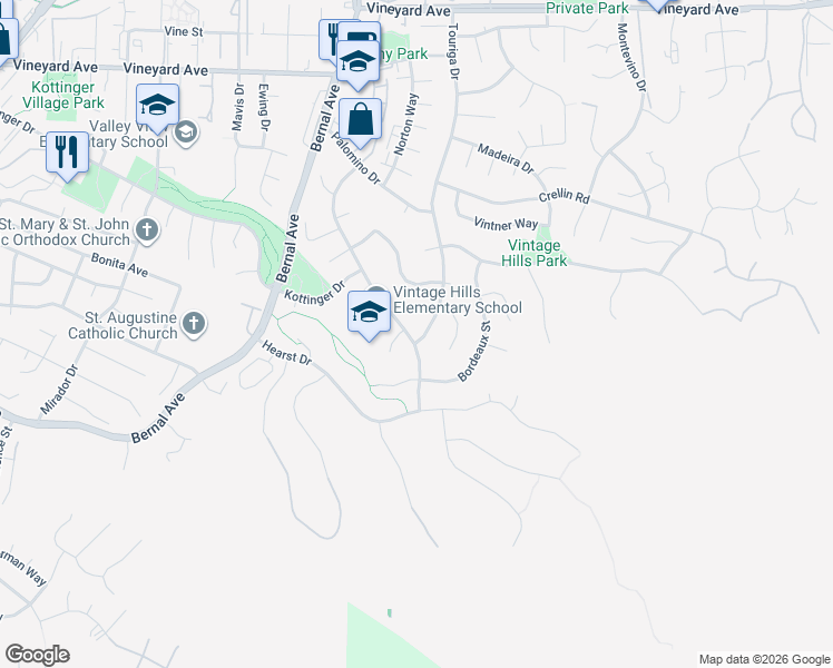 map of restaurants, bars, coffee shops, grocery stores, and more near 1249 Concord Street in Pleasanton