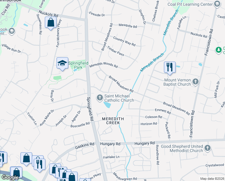 map of restaurants, bars, coffee shops, grocery stores, and more near 9525 Craigs Mill Drive in Glen Allen