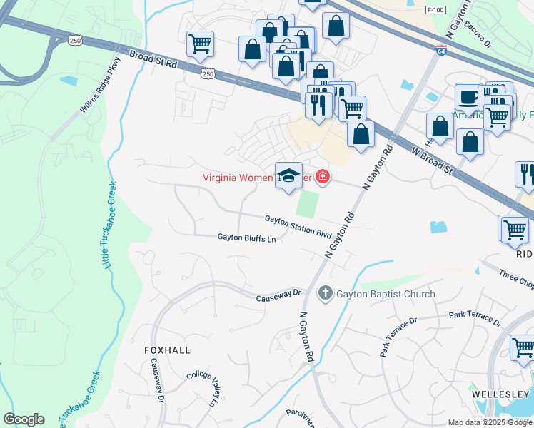 map of restaurants, bars, coffee shops, grocery stores, and more near 12316 Gayton Station Boulevard in Richmond