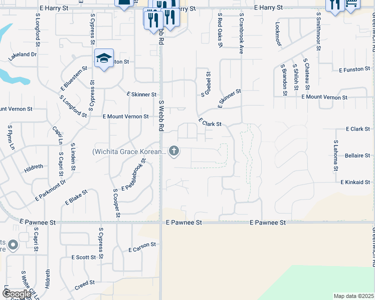 map of restaurants, bars, coffee shops, grocery stores, and more near 2130 South Webb Road in Wichita