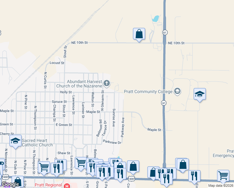 map of restaurants, bars, coffee shops, grocery stores, and more near 1301 Holly St in Pratt