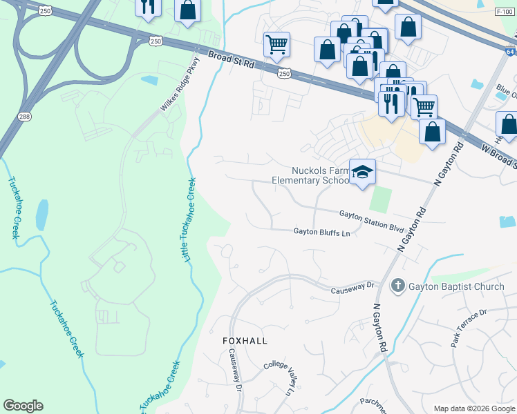 map of restaurants, bars, coffee shops, grocery stores, and more near 12520 Gayton Bluffs Lane in Richmond