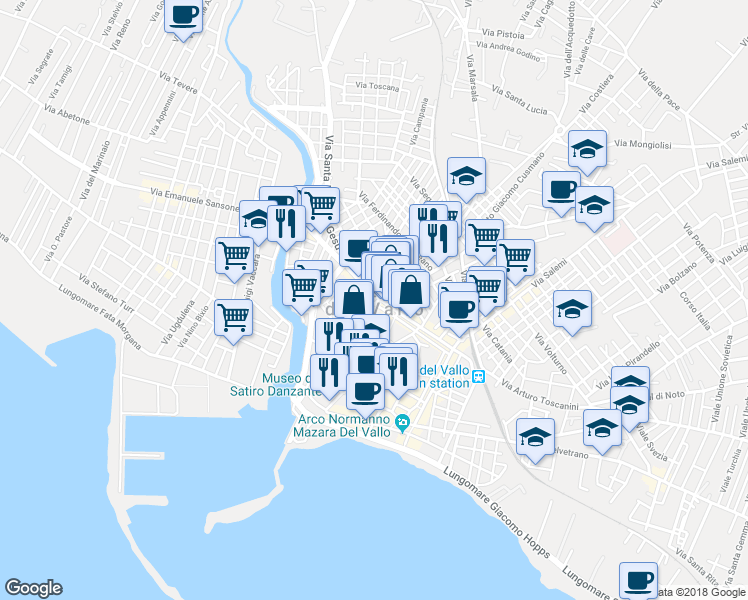 map of restaurants, bars, coffee shops, grocery stores, and more near in Mazara del Vallo