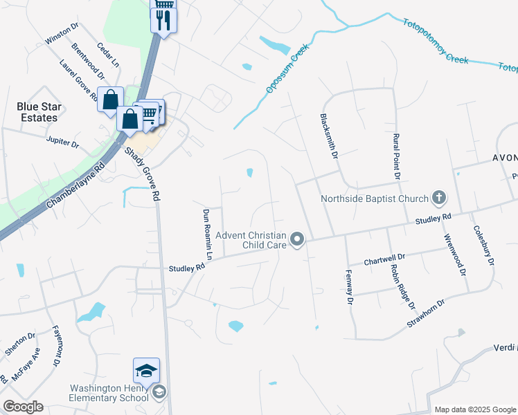 map of restaurants, bars, coffee shops, grocery stores, and more near Perrincrest Place in Mechanicsville