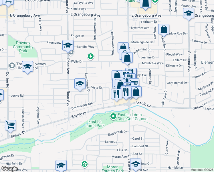 map of restaurants, bars, coffee shops, grocery stores, and more near 712 Rio Vista Avenue in Modesto