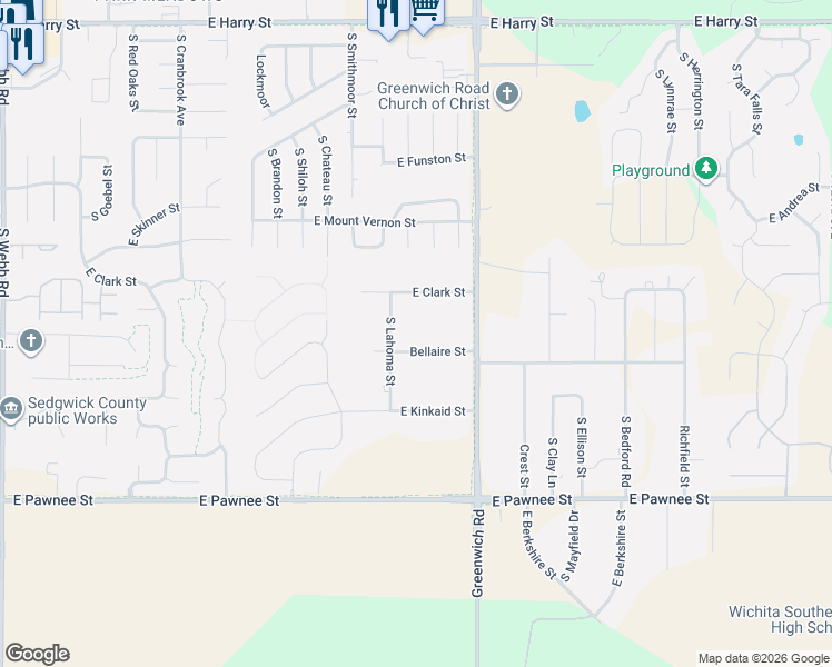 map of restaurants, bars, coffee shops, grocery stores, and more near 10901 E Bellaire St in Wichita
