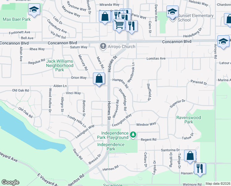 map of restaurants, bars, coffee shops, grocery stores, and more near 2287 Norwood Road in Livermore