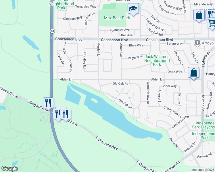 map of restaurants, bars, coffee shops, grocery stores, and more near 987 Old Oak Road in Livermore