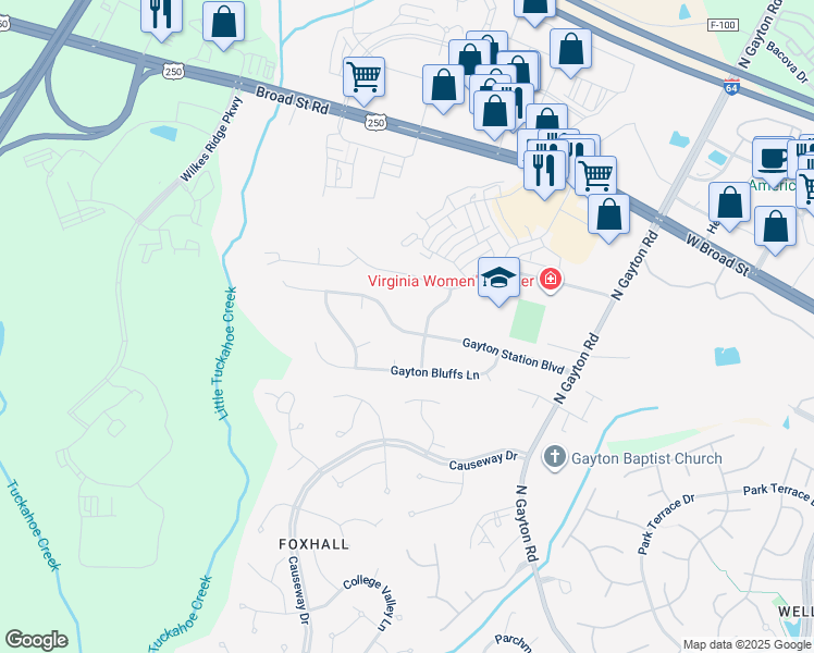 map of restaurants, bars, coffee shops, grocery stores, and more near 12408 Gayton Station Boulevard in Henrico