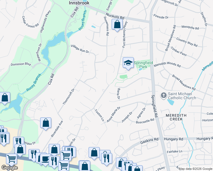 map of restaurants, bars, coffee shops, grocery stores, and more near 10901 Virginia Forest Court in Glen Allen