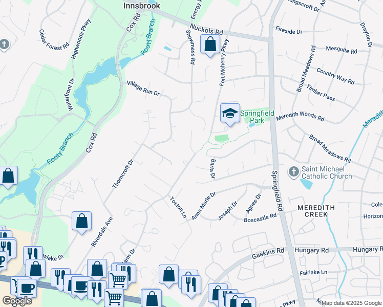 map of restaurants, bars, coffee shops, grocery stores, and more near 10901 Virginia Forest Court in Glen Allen
