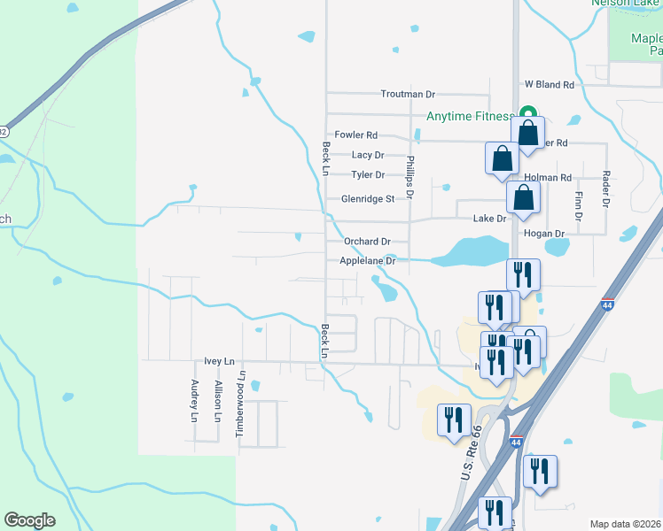 map of restaurants, bars, coffee shops, grocery stores, and more near 1228 Applelane Dr in Lebanon