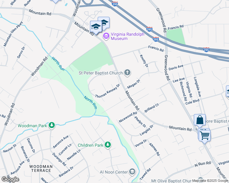 map of restaurants, bars, coffee shops, grocery stores, and more near 2324 Thomas Kenney Drive in Glen Allen