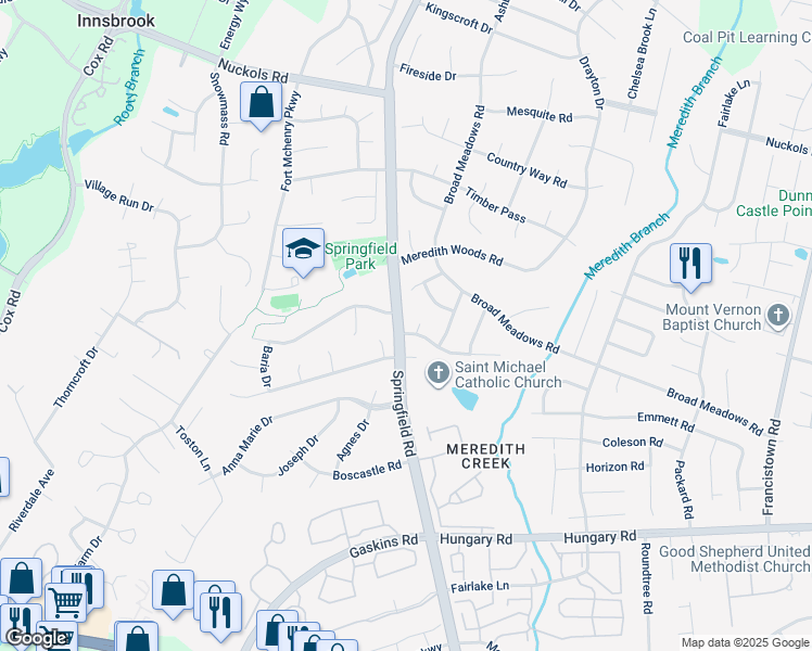 map of restaurants, bars, coffee shops, grocery stores, and more near 9636 Craigs Mill Drive in Glen Allen